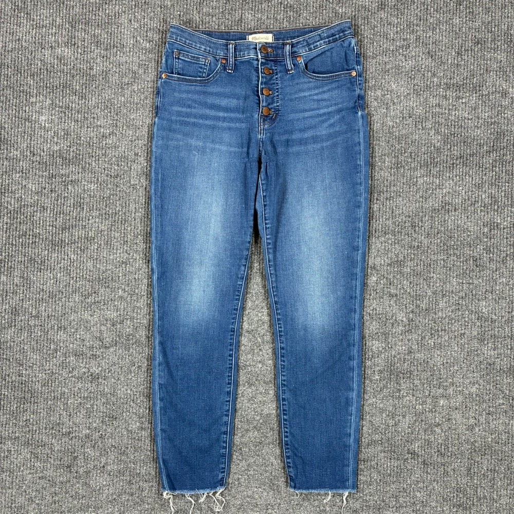 Madewell Womens Blue Skinny Jeans W30" Denim Mid Rise Button Fly Raw Hem